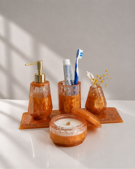 SteweHome Bathroom Accessory Set Resin Orange 5 Pieces SteweHome Bathroom Accessory Set Resin Orange 5 Pieces