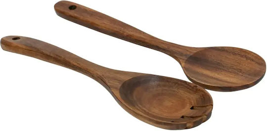 Set of Wooden Serving Utensils With Stand 9 Pieces