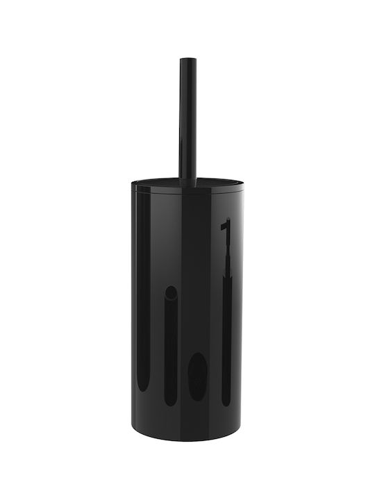 SteweHome Plastic Bathroom Brush and Trash Can Set 6L Black