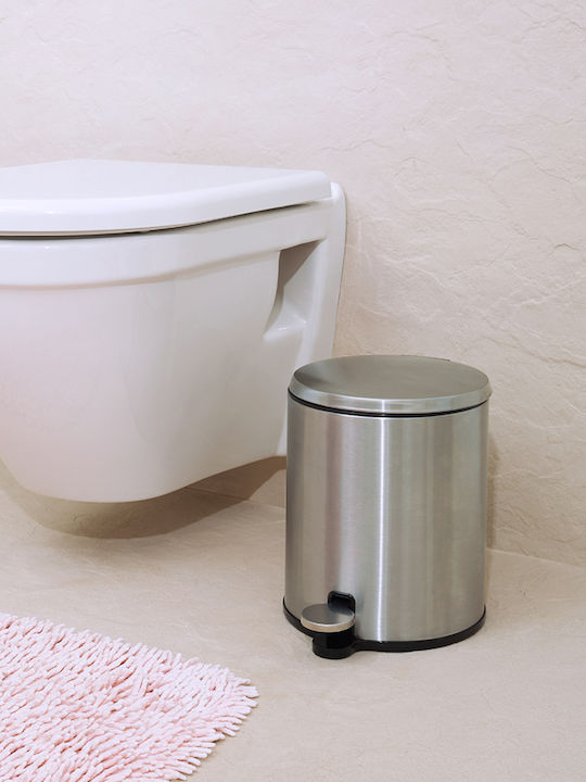 SteweHome Metallic Bathroom Brush and Trash Can Set
