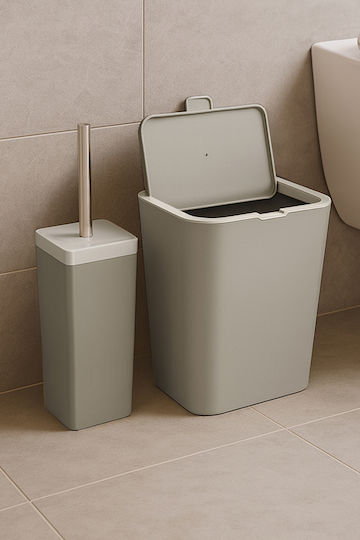 SteweHome Plastic Bathroom Brush and Trash Can Set 6l Beige