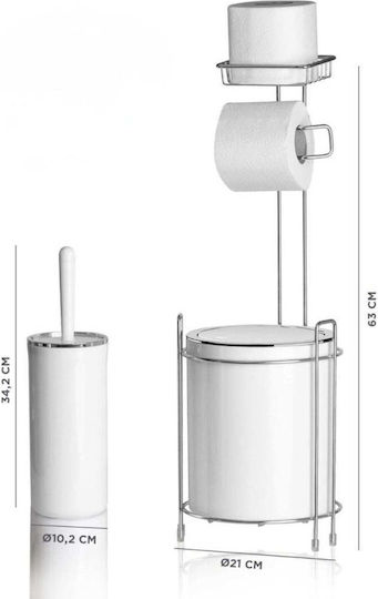 SteweHome Plastic Bathroom Brush and Trash Can Set White