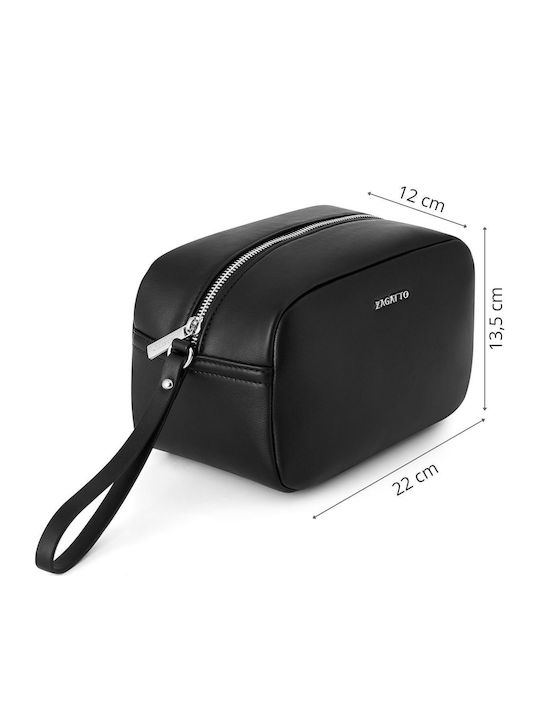 Neseser Cosmetic Din Eco-piele Zagatto Negru Dimensiuni 22x13.5x12 Cm Neseser De Călătorie Pentru Articole De Toaletă Universal Neseser De Machiaj Spațios Ușor Mâner De Transport Zg1021