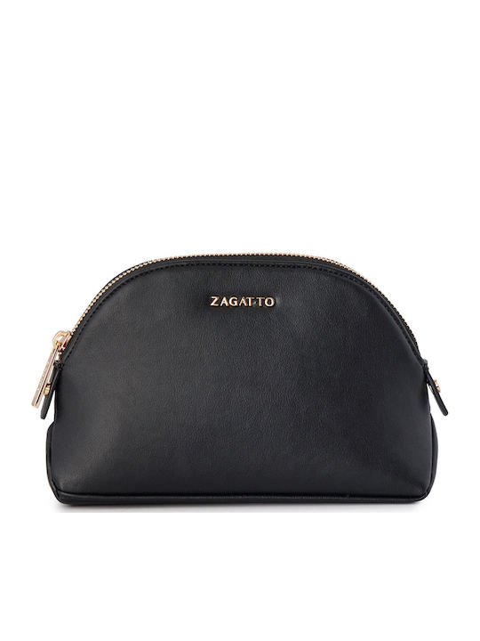 Neseser Cosmetic Din Eco-piele Zagatto Negru Dimensiuni 22x13x6.5 Cm Geantă De Toaletă De Călătorie Universală Geantă De Machiaj Spațioasă Ușoară Zg1023