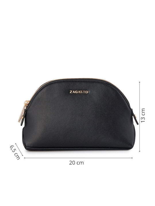 Neseser Cosmetic Din Eco-piele Zagatto Negru Dimensiuni 22x13x6.5 Cm Geantă De Toaletă De Călătorie Universală Geantă De Machiaj Spațioasă Ușoară Zg1023