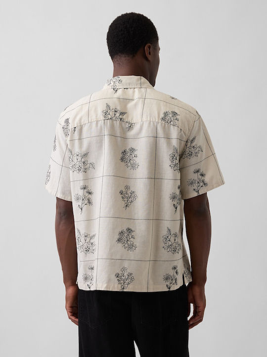 Short Sleeve Shirt Floral Beige