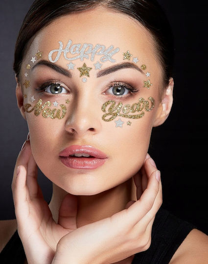 Crystal Stickers Face Happy New Year Gold Silver New Year’s Eve