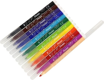 Pentel Маркери за рисуване 3.9mm перящи се сет 12 цвята