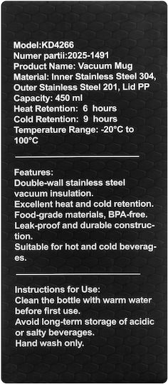 Kraft & Dele Kraft & Dele Thermosflasche Rostfreier Stahl 450ml Kd4266