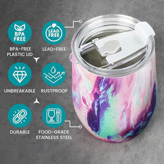 Belle Vous Pahar Termos Oțel Inoxidabil / Plastic 350ml Multicolor cu Pai