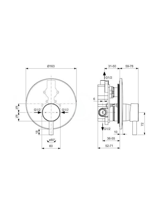 Ideal Standard Ceraline Μίκτης Μπαταρίας Εντοιχισμού για Ντουζιέρα 1 Εξόδου Μαύρος