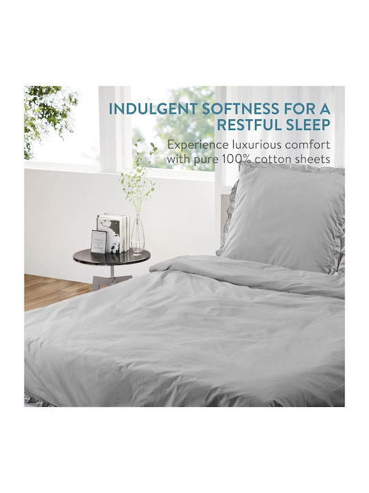 Jemidi24 Set Huse Pentru Pilote 100% Bumbac 220x240cm Supraînălțată Cu 2 Fețe De Pernă Gri