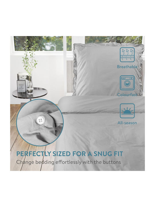 Jemidi24 Set Huse Pentru Pilote 100% Bumbac 220x240cm Supraînălțată Cu 2 Fețe De Pernă Gri