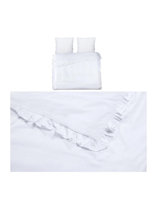 Jemidi24 Set Huse Pentru Pilote 100% Bumbac 220x240cm Superdublu Cu 2 Fețe De Pernă Albe