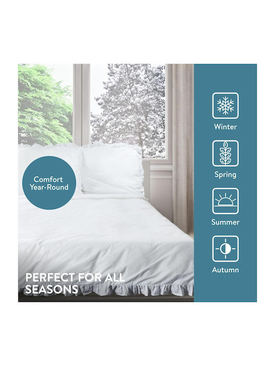 Jemidi24 Set Huse Pentru Pilote 100% Bumbac 220x240cm Superdublu Cu 2 Fețe De Pernă Albe