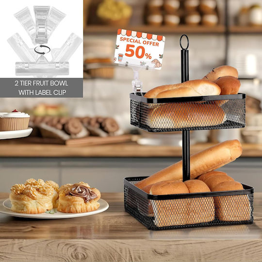 Belle Vous Φρουτιέρα Μεταλλική 2 Επιπέδων Μαύρη 25.5x37εκ.