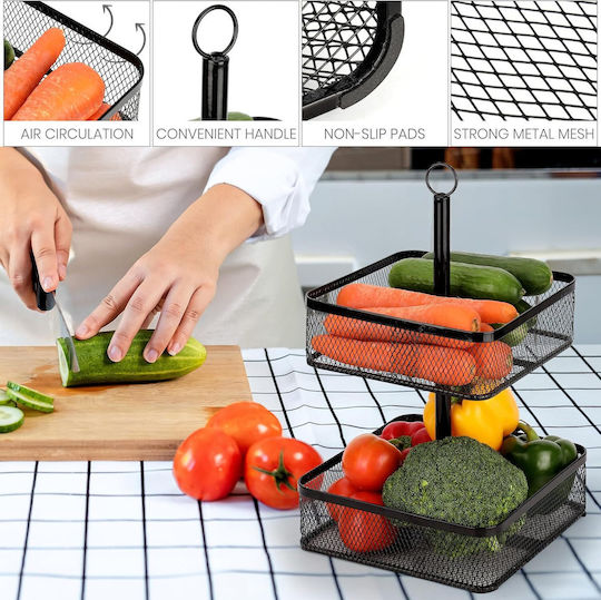 Belle Vous Φρουτιέρα Μεταλλική 2 Επιπέδων Μαύρη 25.5x37εκ.