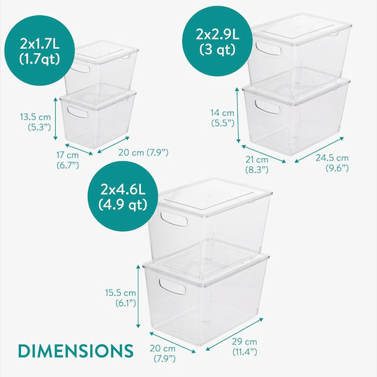 Navaris Plastic Storage Box with Lid Transparent 6 Pieces