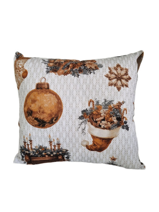 Cotton Christmas Pillowcase 40x40 White Gold Christmas Patterns