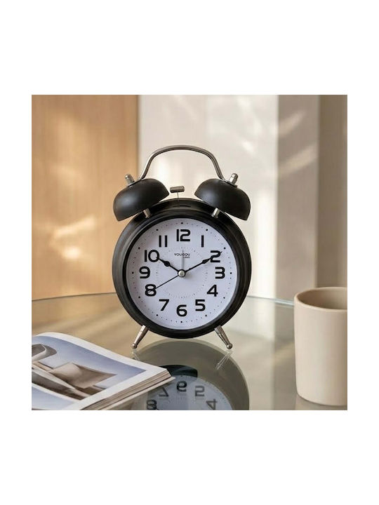Avizar Analog Table Clock Bedroom Double Bell Elegant Black