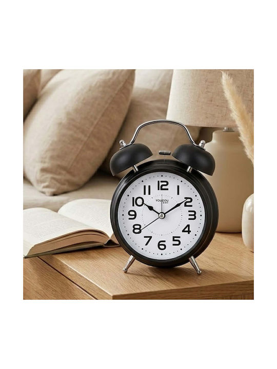 Avizar Analog Table Clock Bedroom Double Bell Elegant Black