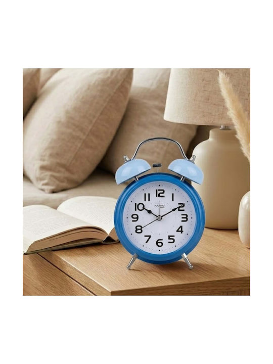 Avizar Analog Table Clock Bedroom Double Bell Elegant Blue