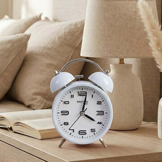 Avizar Table Clock 12cm Bedroom Round Format Double Bell Elegant White