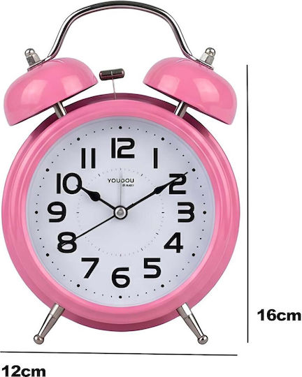 Avizar Analog Table Clock Bedroom Double Bell Elegant Pink