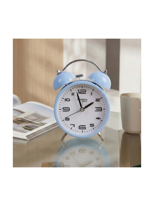 Avizar Table Clock 12cm Bedroom Round Format Double Bell Elegant Blue