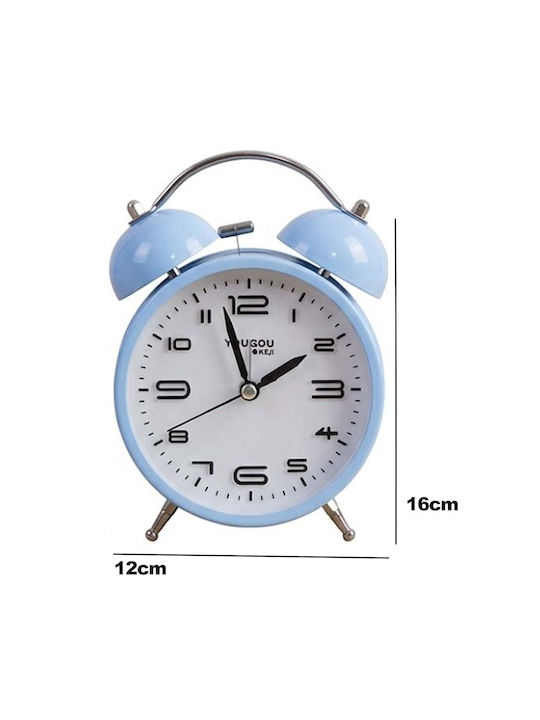 Avizar Table Clock 12cm Bedroom Round Format Double Bell Elegant Blue