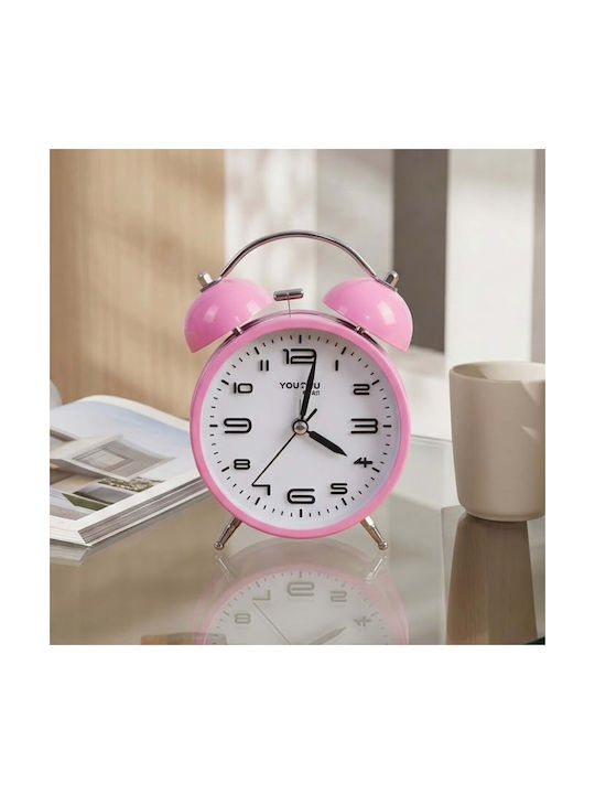 Avizar Table Clock 12cm Bedroom Round Format Double Bell Elegant Pink