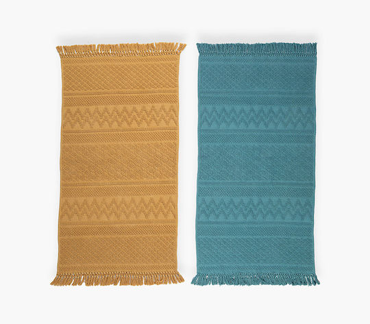 Nef-Nef Homeware Klodia Rectangular Cotton Rug Dusty Blue 70x140cm