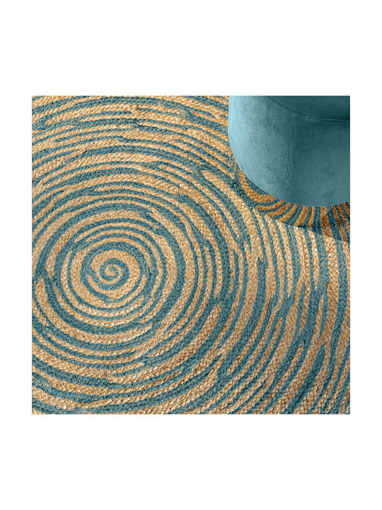 Guy Laroche Floral Round Jute Rug Azul Φ110cm