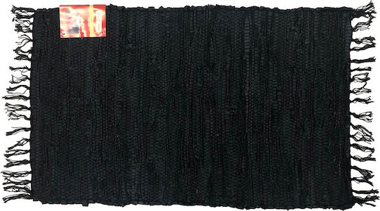 Chios Hellas Rug Fireplace Rectangular Leather with Fringes Black