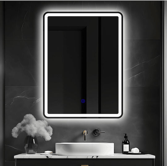 Futura Rechteckiger Badezimmerspiegel LED Berührung 60x80cm mit Sandstrahlung