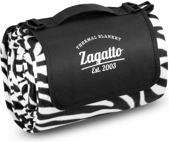 Pătură Picnic Plajă Zagatto Alb Negru 200 X 200 Cm 6-8 Persoane Impermeabilă Confortabilă Izolație Termică Ușor De Curățat Curea Detașabilă Transport Zg974