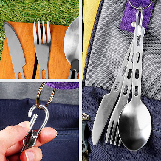 Travel Cutlery Carabiner Steel 3 Pcs