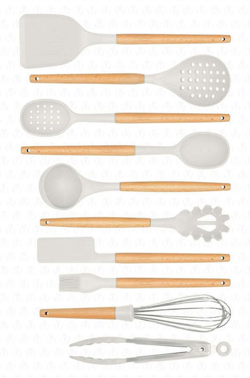 SteweHome Serving Utensil Set Made of Silicone With Stand 11 Pieces White