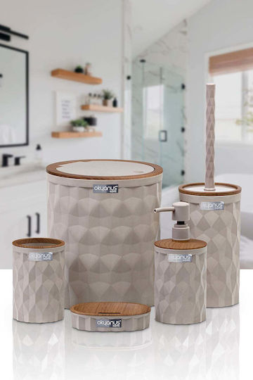 SteweHome Wooden Brown Bathroom Accessory Set 5 Pieces
