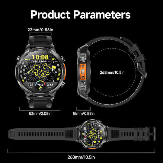 Microwear MK100 Smartwatch with Heart Rate Monitor Black Silicone