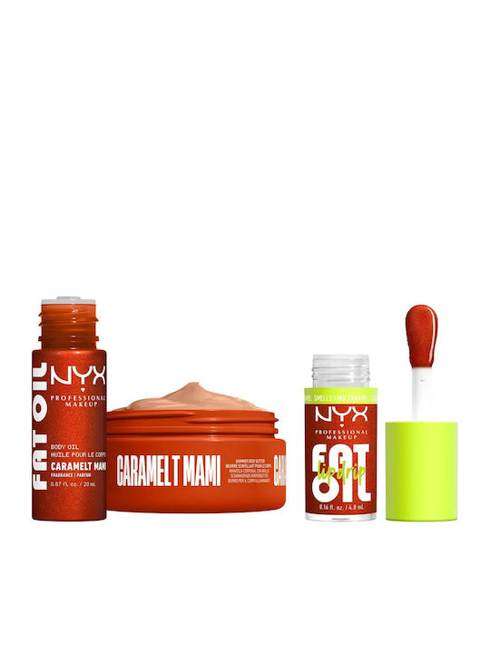 NYX Professional Makeup Fat Oil Lip & Body Travel Set for Moisturizing & Brightening Caramelt Mami 4pcs