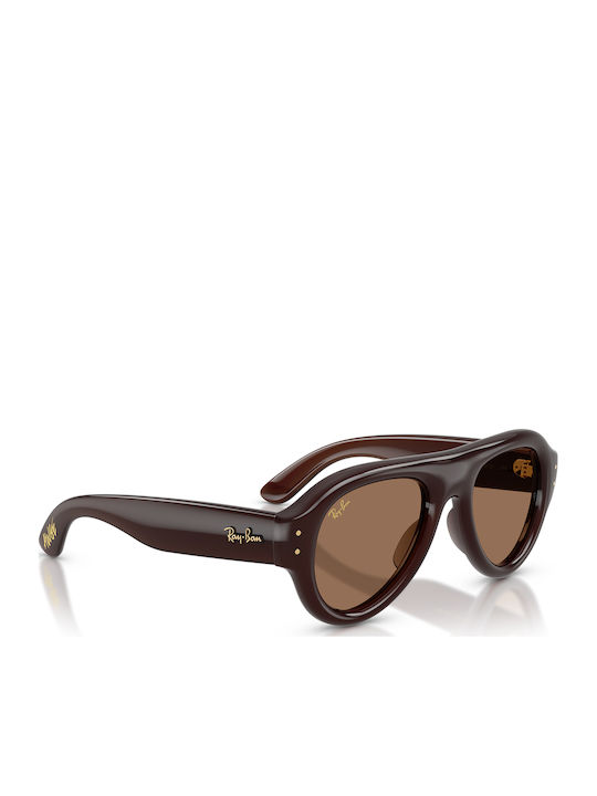 Ray Ban Unisex Sunglasses With Brown Horn-Rimmed Frame And Brown Lens