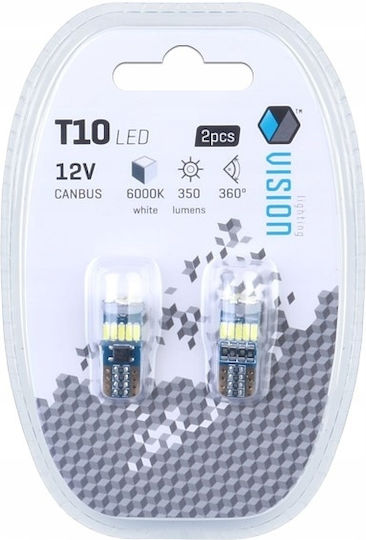 2x W5w Led T10 Vision Parking Light Bulb 6000k 12v Canbus White