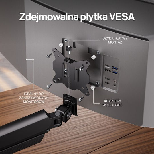 Endorfy Atlas GS Single Βάση Γραφείου Οθόνης έως 35" με Βραχίονα Γκρι