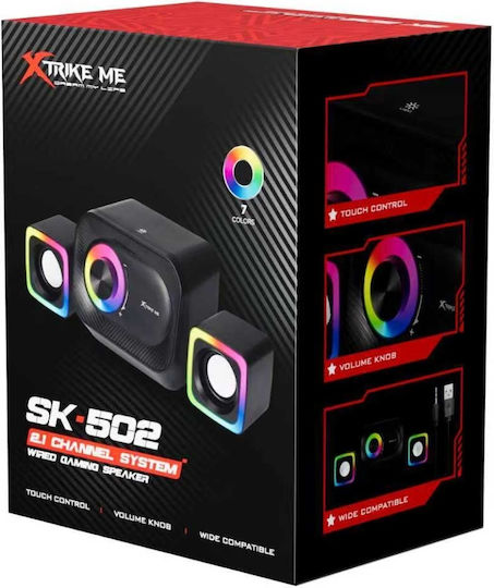 Xtrike Me SK-502 Ηχεία Υπολογιστή 2.1 με RGB Φωτισμό Μαύρα