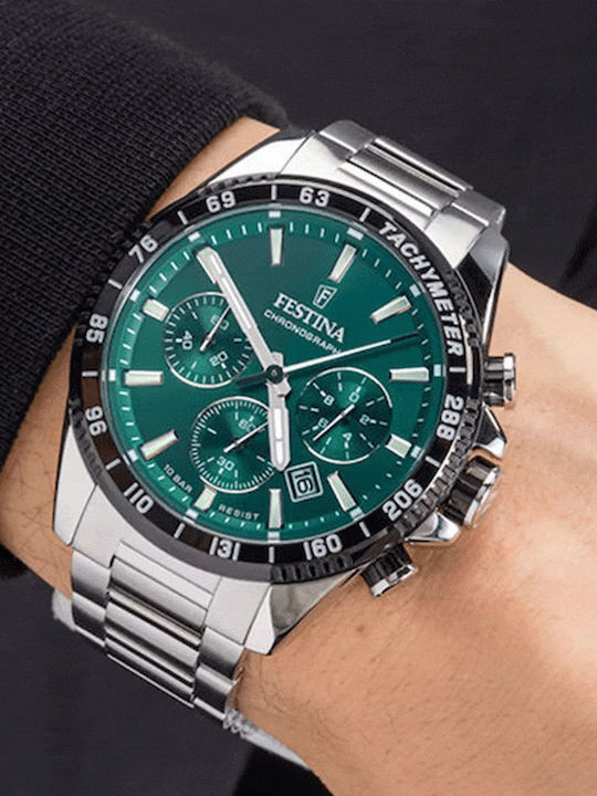 Festina Men's Watch 45mm Chronograph Battery with Silver Metal Bracelet