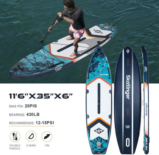 Skatinger Thor Aufblasbare SUP Board mit Länge 3,5 m Blau