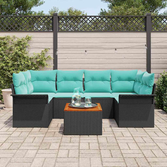 Garten- und Outdoor-Möbelsets Typsatz Wohnzimmer 7 Stück Schwarz mit Kissen