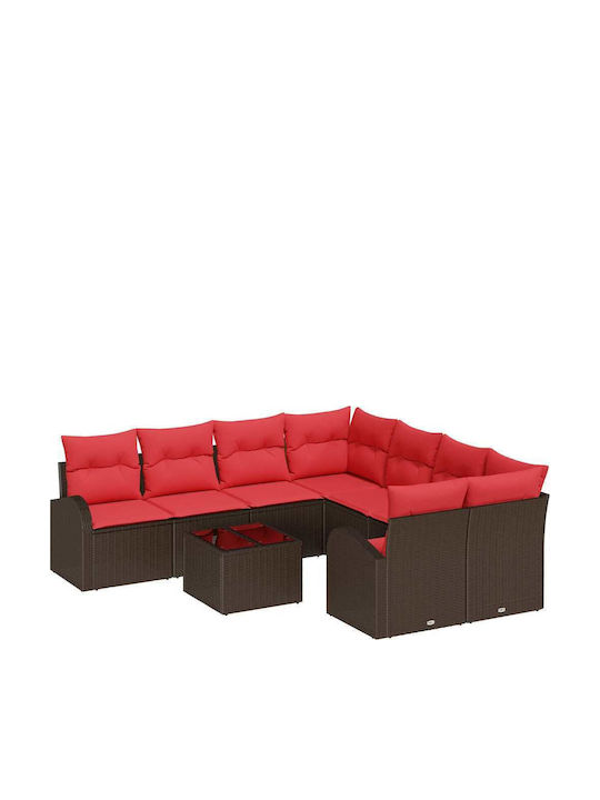 vidaXL Garden & Outdoor Furniture Set 9 Pieces Living Room Brown and Red