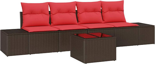 vidaXL Garden & Outdoor Furniture Sets Living Room Set 5 Pieces Brown with Pillows